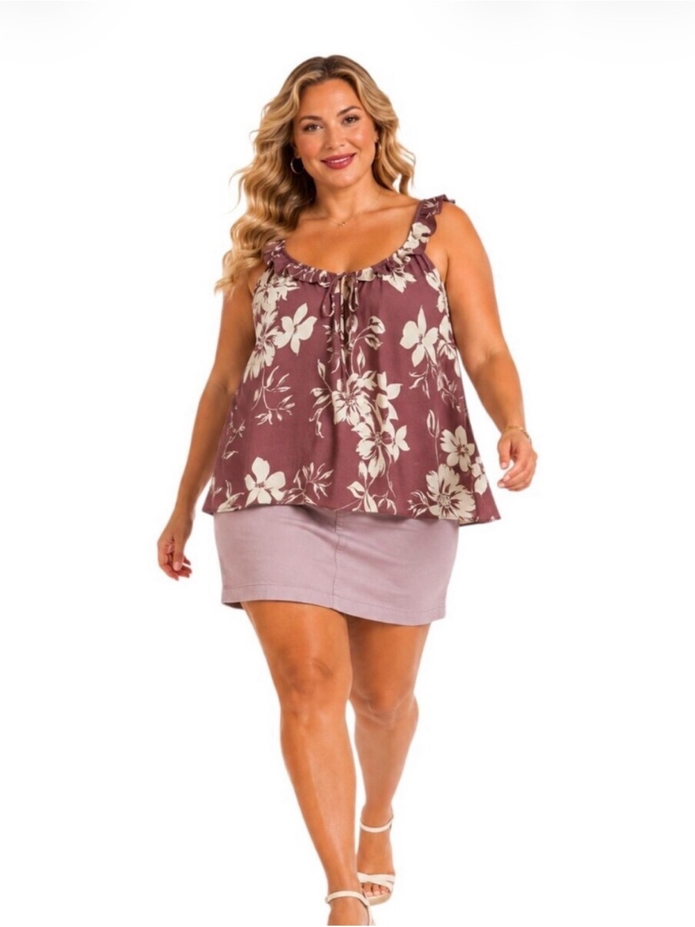 torrid Mauve Floral Ruffle-Trim Tank 2X